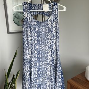 S Blue Heart Geometric Pattern Keyhole Back Dress